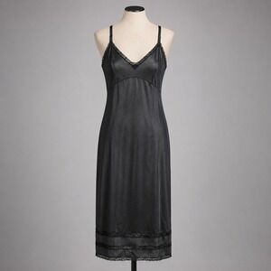 Vintage Whimsigoth Satin Lace Babydoll Slip Dress Size S Black Fairy Grunge Y2K